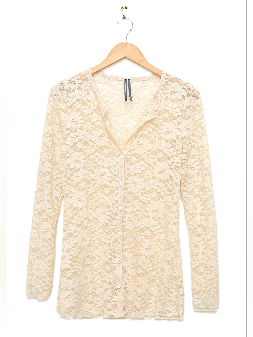 Anthropologie Lace Cardigan Top Sheer Button Front Ivory Sz M Romantic Coquette - Picture 3 of 10